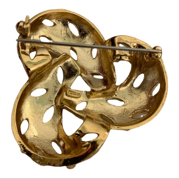 Vintage Butler Brutalist Modernist Gold Tone Demi Parure Signed Brooch - Picture 2 of 4